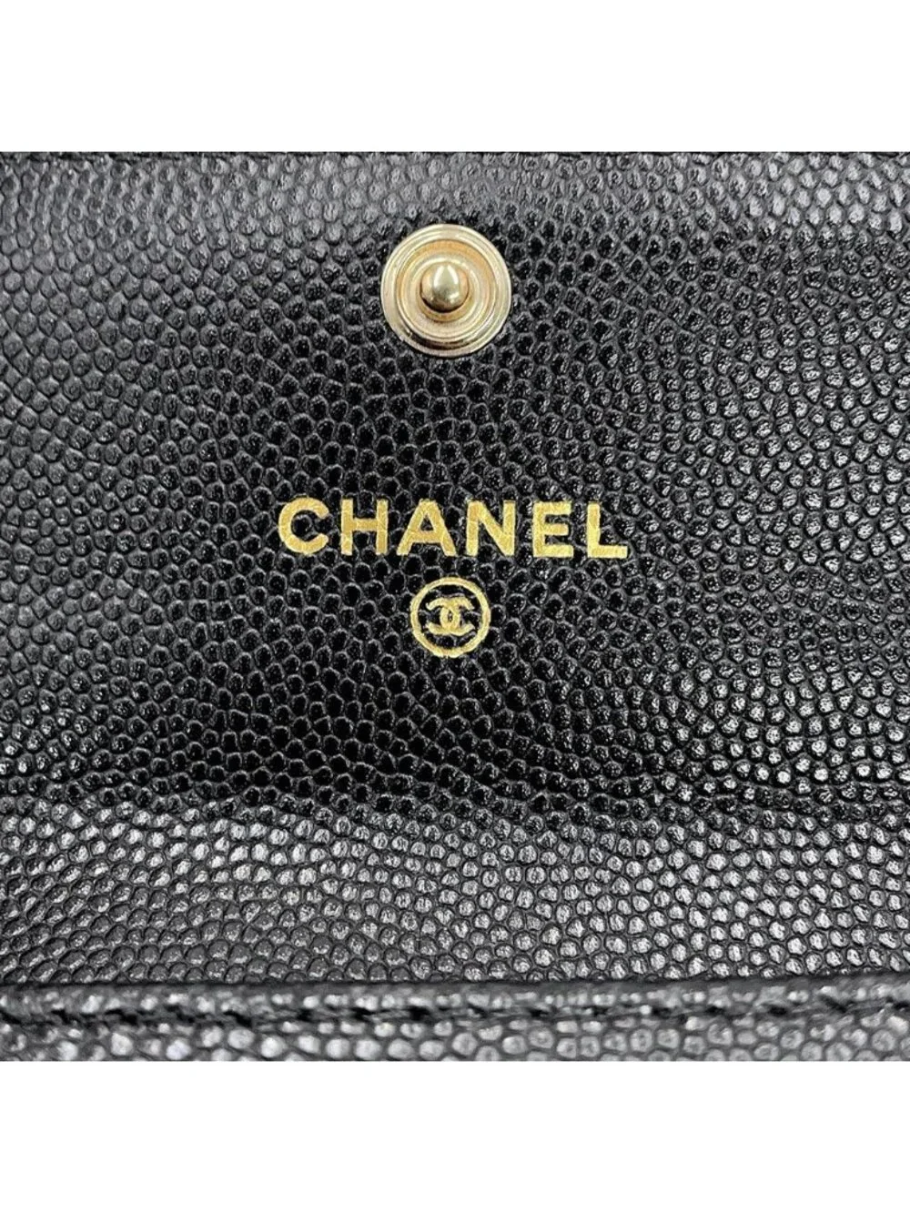 Chanel Card Case Quilted CC Logo Caviar Leather Rhinestone Business Black